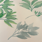 Several bunches of green leaves, painted in watercolor