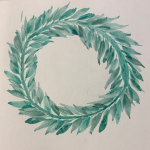 A wreath of green leaves, painted in watercolor